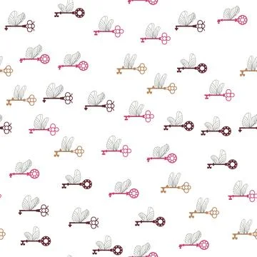 Seamless pattern with magic keys with wings. Vector. イラスト素材
