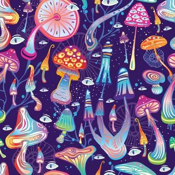 Seamless Pattern with Magic mushrooms Stock Illustration