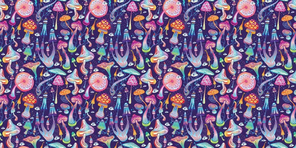 Seamless Pattern with Magic mushrooms Illustrazione stock