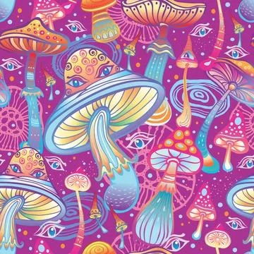 Seamless Pattern with Magic mushrooms Stock Illustration