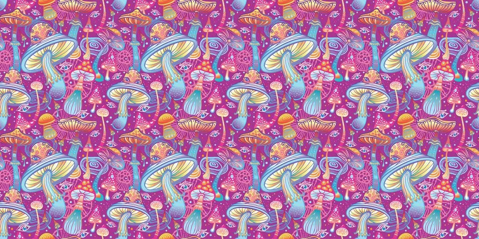 Seamless Pattern with Magic mushrooms Stock Illustration