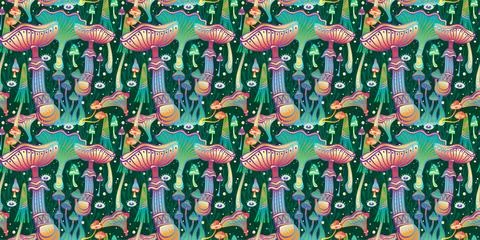 Seamless Pattern with Magic mushrooms Stock Illustration