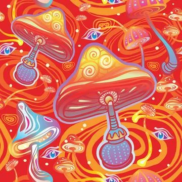 Seamless Pattern with Magic mushrooms Stock Illustration