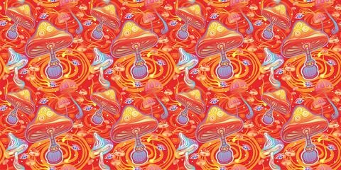 Seamless Pattern with Magic mushrooms Stock Illustration