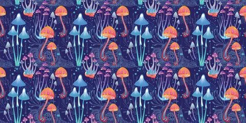 Seamless Pattern with Magic mushrooms Stock Illustration