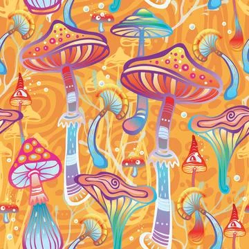 Seamless Pattern with Magic mushrooms Stock Illustration