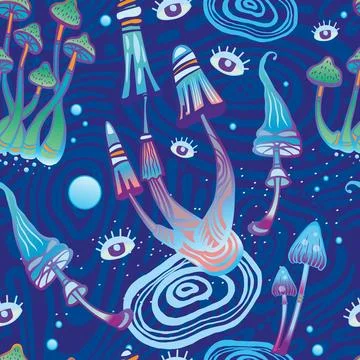 Seamless Pattern with Magic mushrooms Stock Illustration