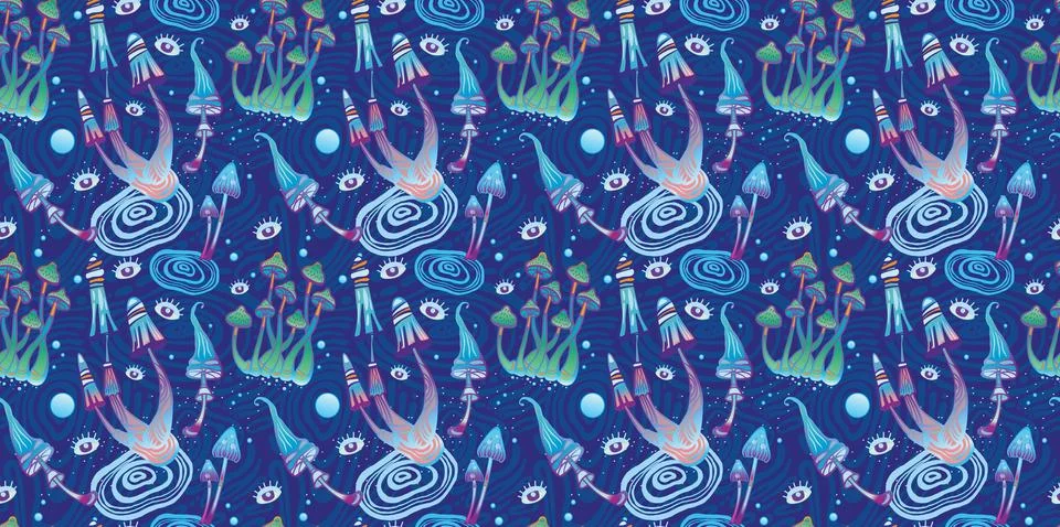 Seamless Pattern with Magic mushrooms Stock Illustration