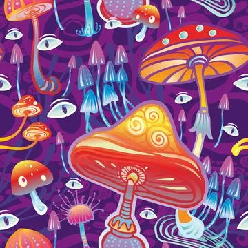 Seamless Pattern with Magic mushrooms Stock Illustration