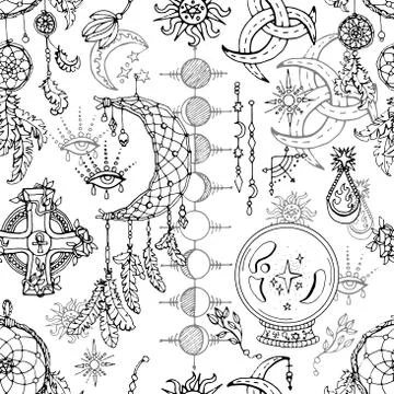 Seamless pattern with magic objects Stock Illustration