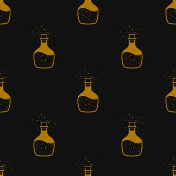 Seamless pattern with magic potion bottles. Vector illustration Illustrazione stock