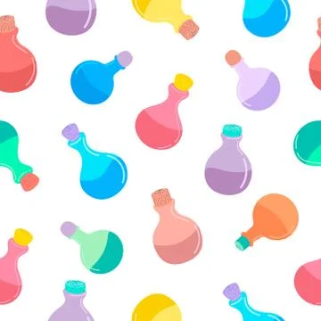 A seamless pattern with magic potions,bottles,jars Stock Illustration