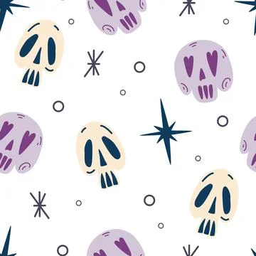 Seamless pattern with magic skulls. Hand drawn, doodle, sketch magician textu イラスト素材