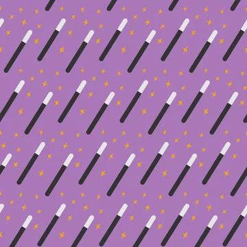 Seamless pattern of magic wand with decorative stars. Concept for wrapping Stock Illustration