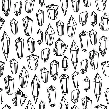Seamless pattern with magical crystals. Black and white vector background. Stock Illustration