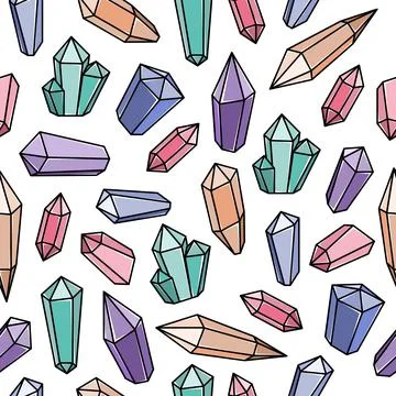 Seamless pattern with magical crystals. Colorful vector background. Illustrazione stock