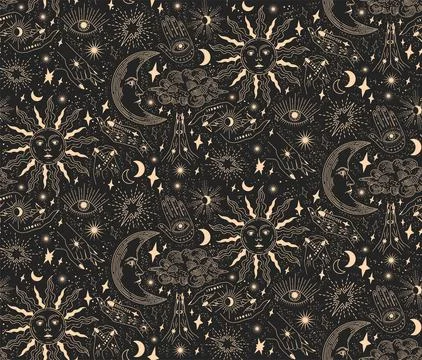 Seamless pattern with magical elements. Stock Illustration