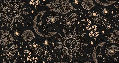 Seamless pattern with magical elements. Stock Illustration