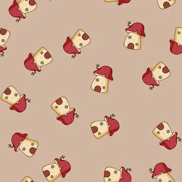 Seamless pattern magical gnome house cartoon vector Stock Illustration