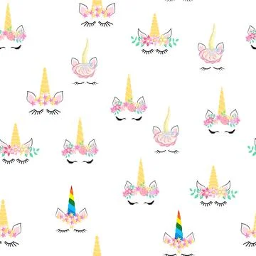 Seamless pattern magical unicorn on white background, vector illustration Stockillustratie