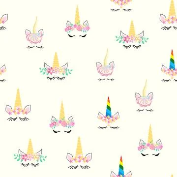Seamless pattern magical unicorn on white background, vector illustration Stock Illustration