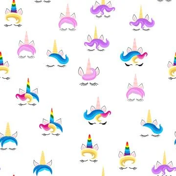 Seamless pattern magical unicorn on white background, vector illustration イラスト素材