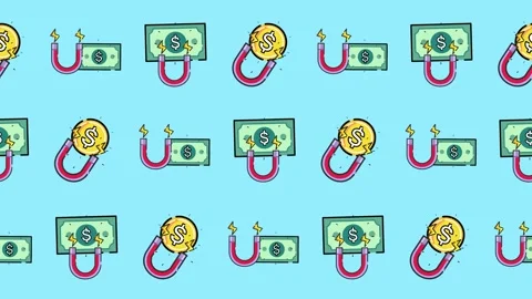 Seamless pattern of magnet attracting dollar coin and cash icons background Stock Footage 319773302