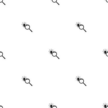 Seamless pattern with magnifier and lightbulb icons. Looking for an idea. Vector Illustrazione stock
