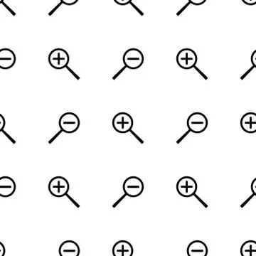 Seamless pattern with magnifier increase and decrease zoom icon. Vector. Illustrazione stock