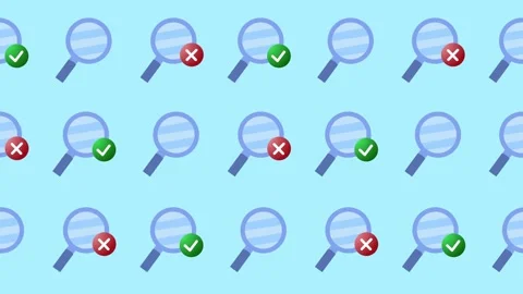 Seamless pattern with magnifying glass icons and checkmark symbols on background Stock Footage 330278769