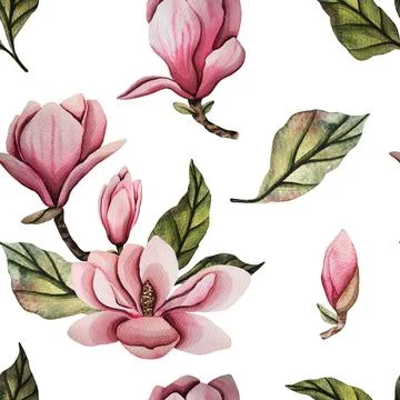 Seamless pattern with magnolia flower. Hand drawn watercolor illustration with Illustrazione stock