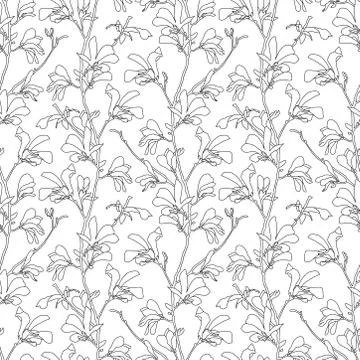 Seamless pattern with magnolia tree blossom. Floral background with branch and Stock Illustration