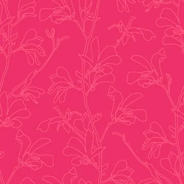 Seamless pattern with magnolia tree blossom. Pink floral background with branch 스톡 일러스트