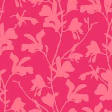 Seamless pattern with magnolia tree blossom. Pink floral background with branch Illustrazione stock