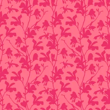 Seamless pattern with magnolia tree blossom. Pink floral background with branch Stock Illustration
