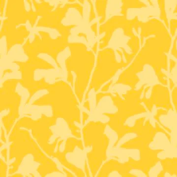 Seamless pattern with magnolia tree blossom. Yellow floral background with Stock Illustration
