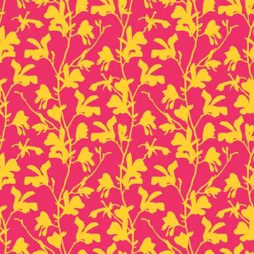 Seamless pattern with magnolia tree blossom. Pink floral background with branch 스톡 일러스트