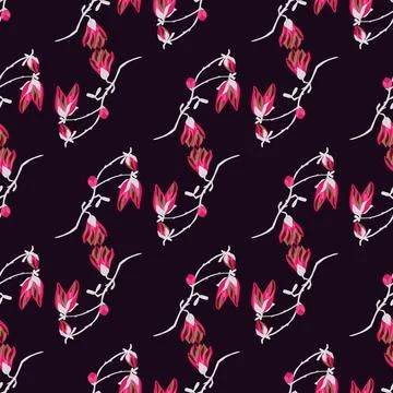 Seamless pattern Magnolias on dark background. Beautiful ornament with red fl Stock Illustration
