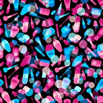 Seamless pattern of make-up and cosmetics. Illustrazione stock