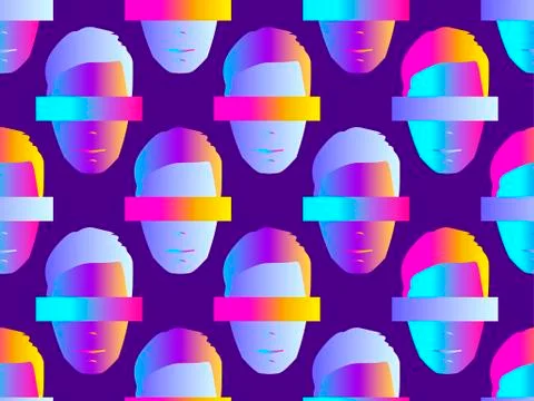 Seamless pattern of male faces with gradient. Zine culture colorful backgroun 스톡 일러스트