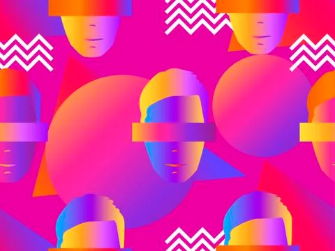 Seamless pattern of male faces with gradient. Zine culture colorful backgroun Stock Illustration