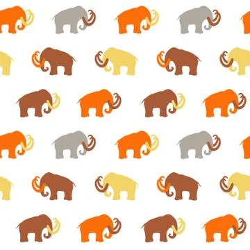 Seamless Pattern with Mammoth silhouettes Stock Illustration