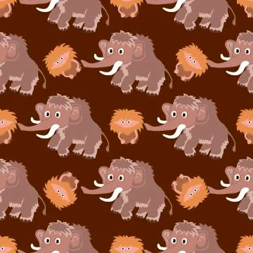 Seamless pattern with mammoths Stock Illustration