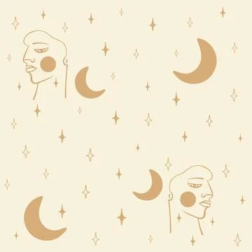 Seamless pattern with man face, moon and stars Stock Illustration