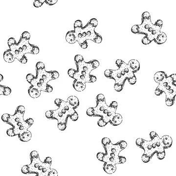 Seamless pattern man gingerbread sketch hand drawn Stock Illustration