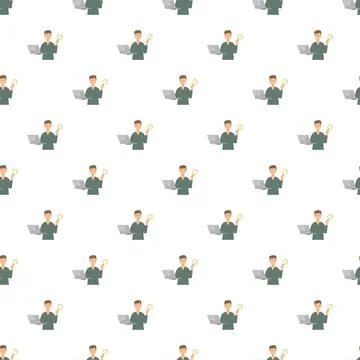 Seamless pattern of a man holding a laptop and magnifying glass Stock Illustration