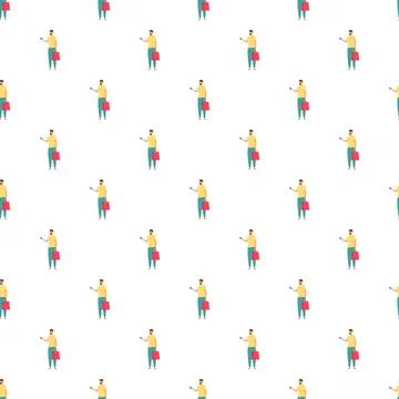 Seamless pattern with man shopping using smartphone Stock Illustration