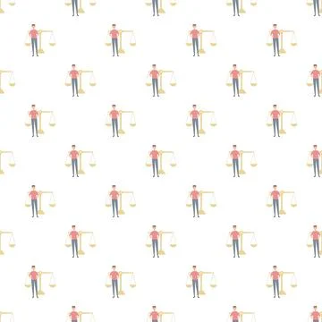 Seamless pattern of a man standing with a balance scale Stock Illustration