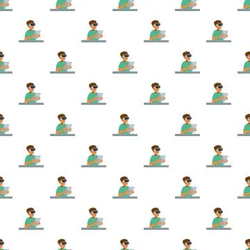 Seamless pattern with man using virtual reality headset Stock Illustration