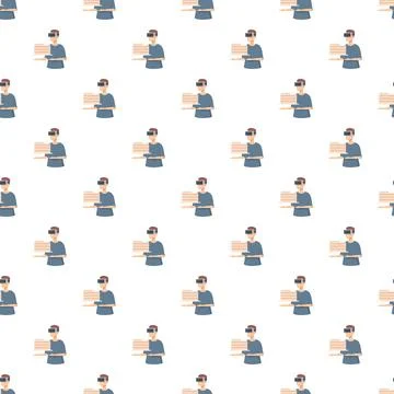 Seamless pattern with man wearing virtual reality headset Stock Illustration